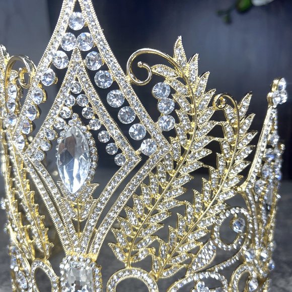 Crystal Royal Queen Gold Crown, Wedding King Head Jewelry, Prom Pageant Birthday - Picture 2 of 3